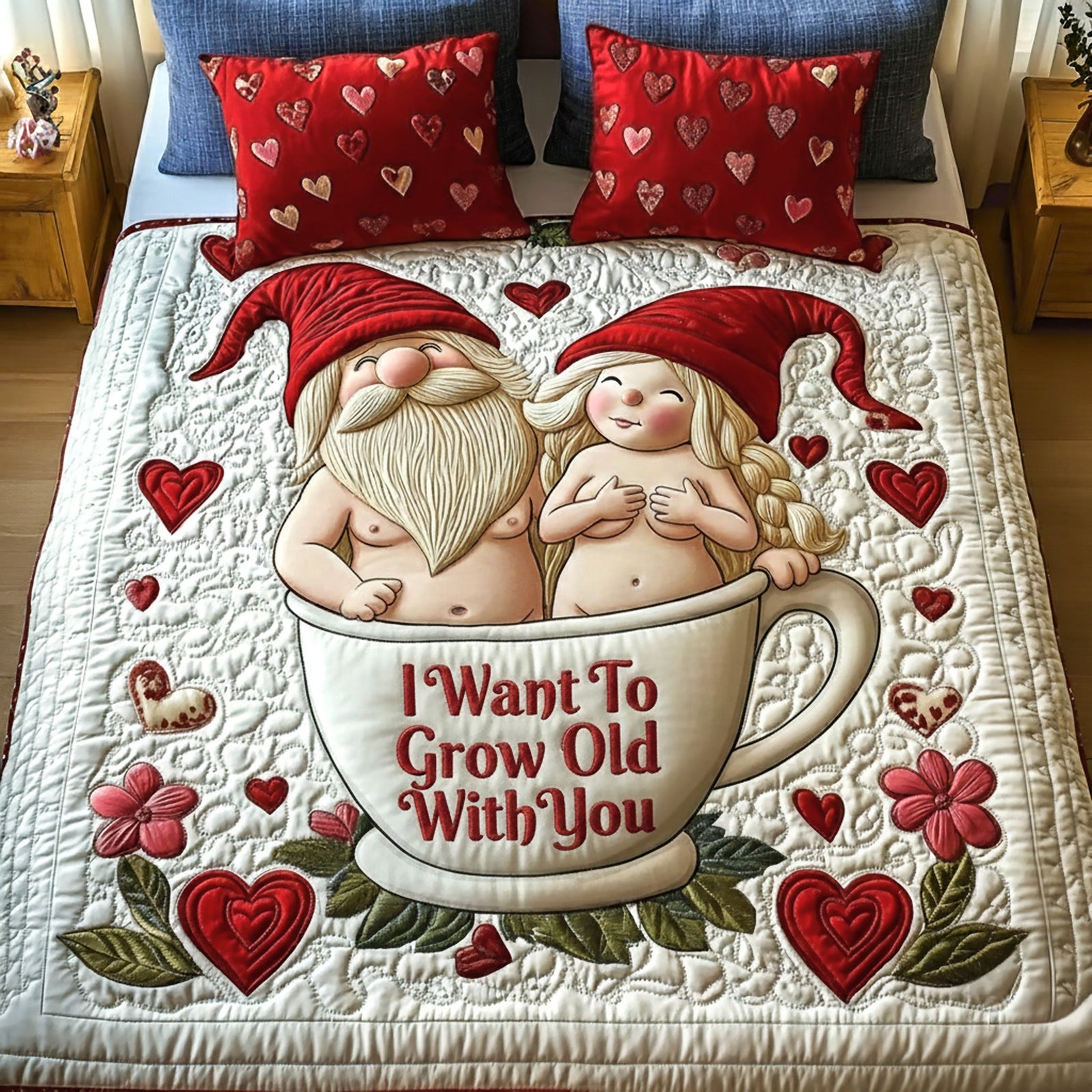 Gnome Old Couple Quilt Bed Set Special Line - Personalized Gifts For Couple 06namg281125