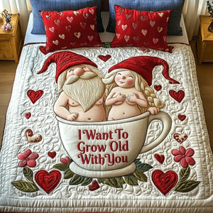 Gnome Old Couple Quilt Bed Set Special Line - Personalized Gifts For Couple 06namg281125