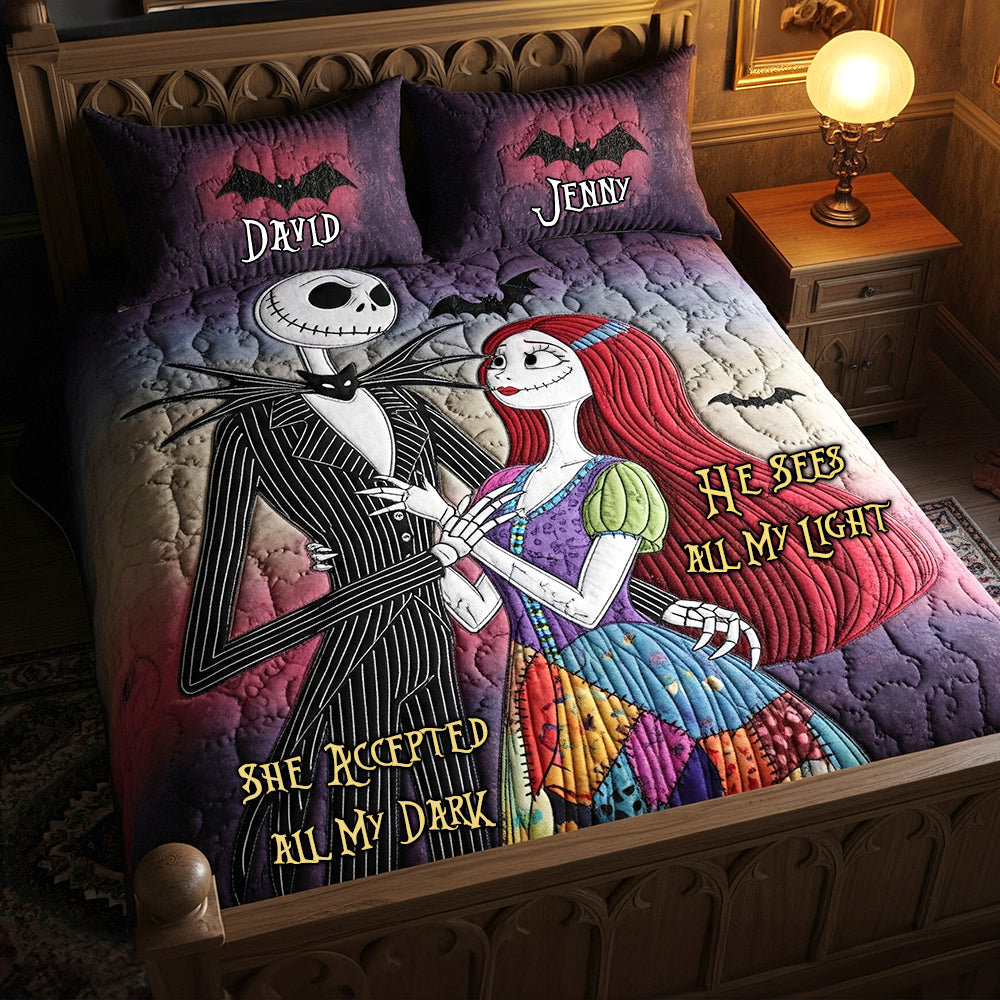 Enthusiastic Halloween Couple Quilt Bed Set, Personalized Gifts For Couple 02qhtn090825