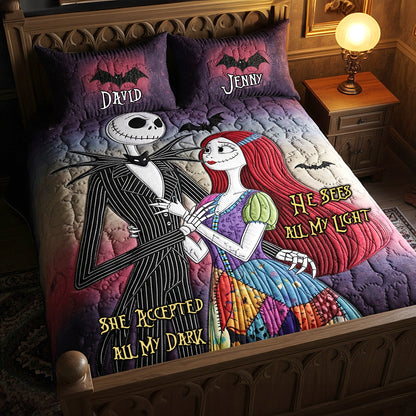 Enthusiastic Halloween Couple Quilt Bed Set, Personalized Gifts For Couple 02qhtn090825