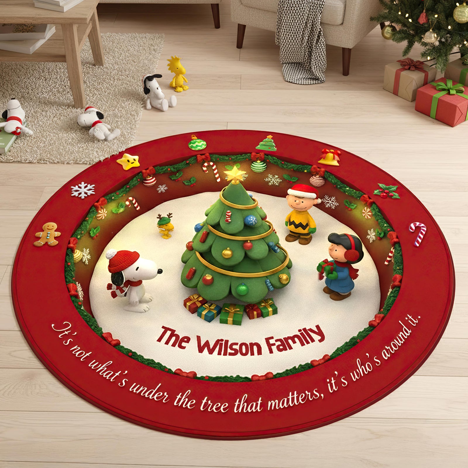 Personalized Cartoon Christmas Gifts For Family Quilted Round Mat 03kimg151025