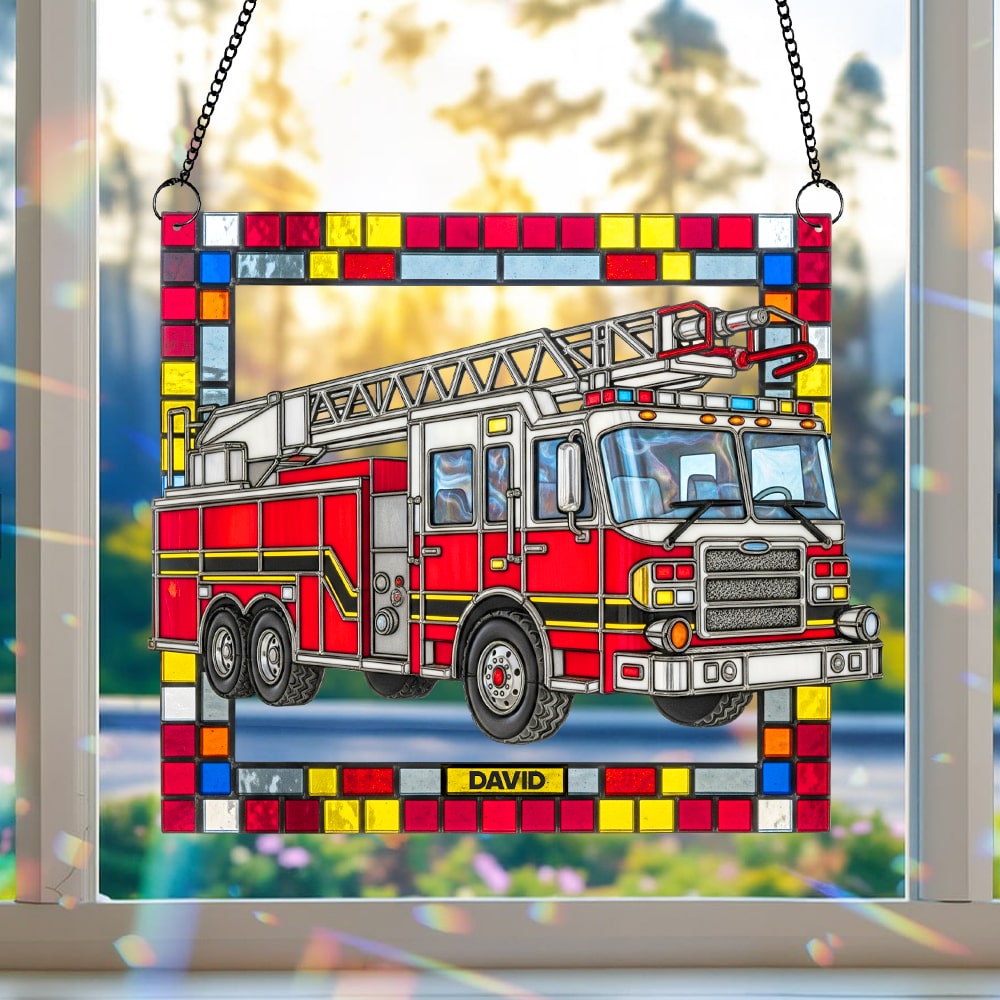 Firetruck Window Hanging Suncatcher Ornament Personalized Gifts For Firefighters 02ohtn060825