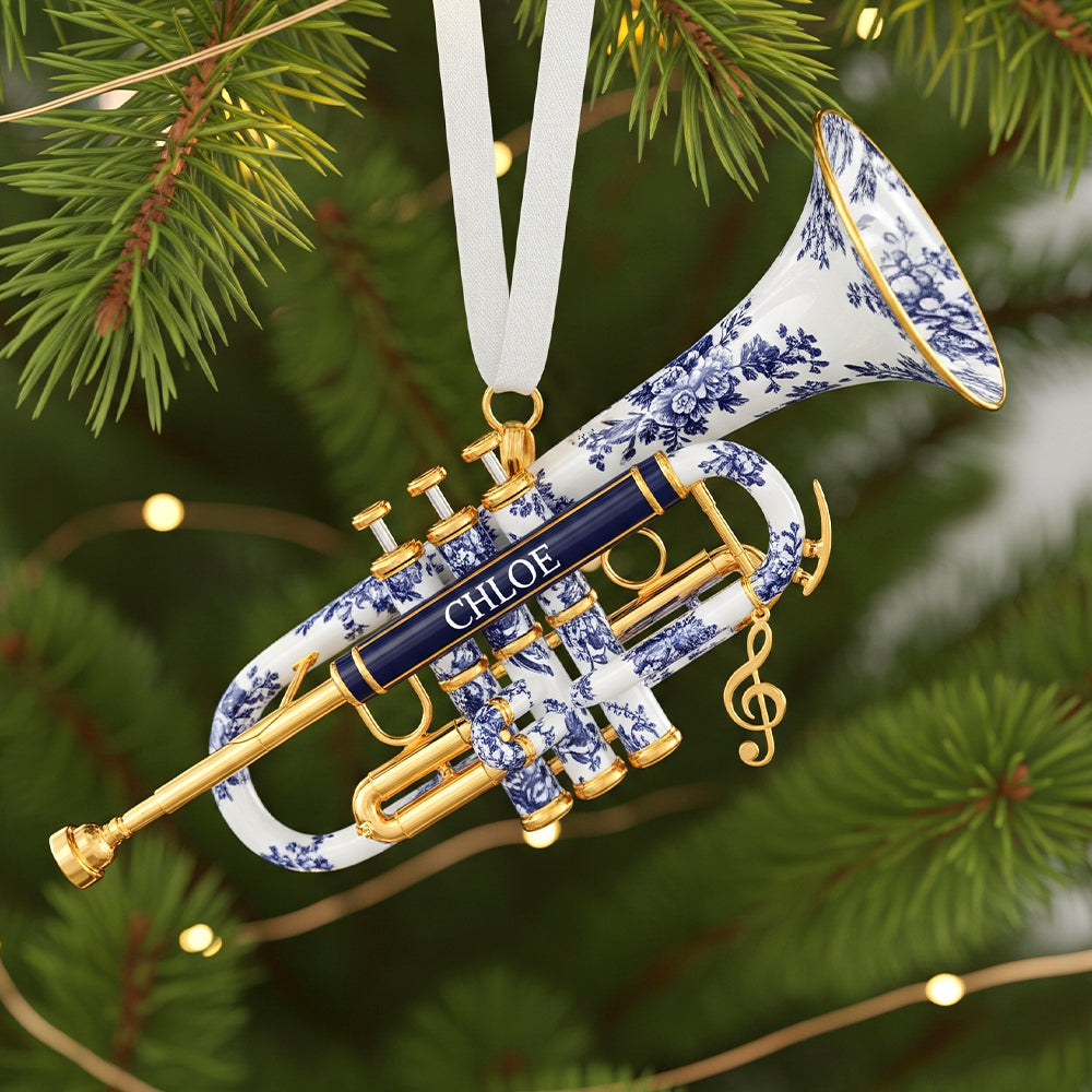 Personalized Gifts - Trumpet Toile de Jouy Christmas Ornament 02pgtn231025