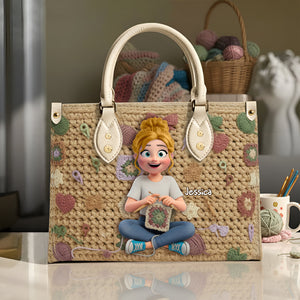 Crochet Girl Leather Bag - Personalized Gifts For Crochet Lovers 07nalu171225