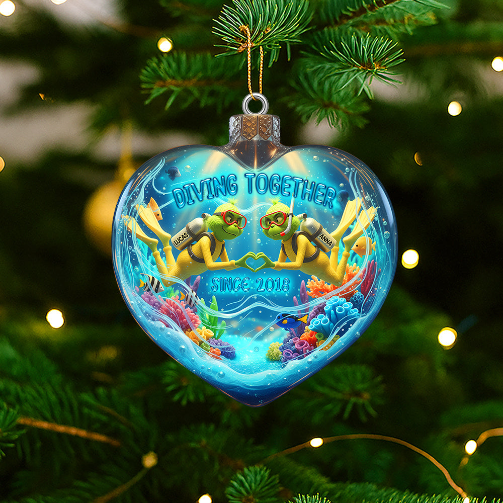 Green Scuba Diving Couple Ornament - Personalized Gifts For Scuba Diving Couple 01qhtn260925