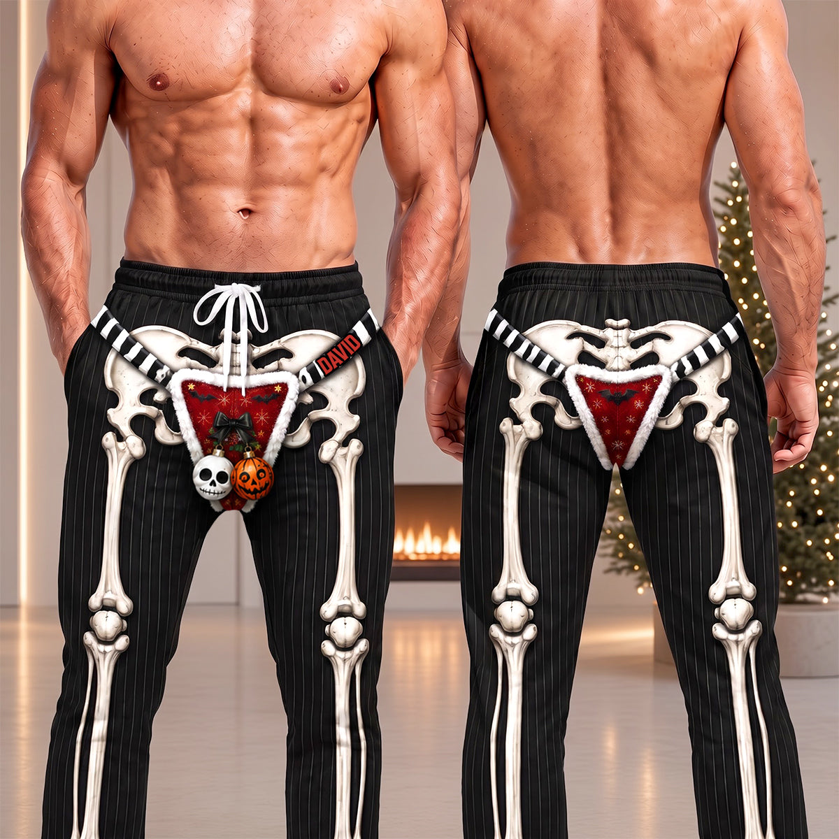 Funny Skeleton Holiday Sweatpants- Personalized Gifts 04TYDH290826