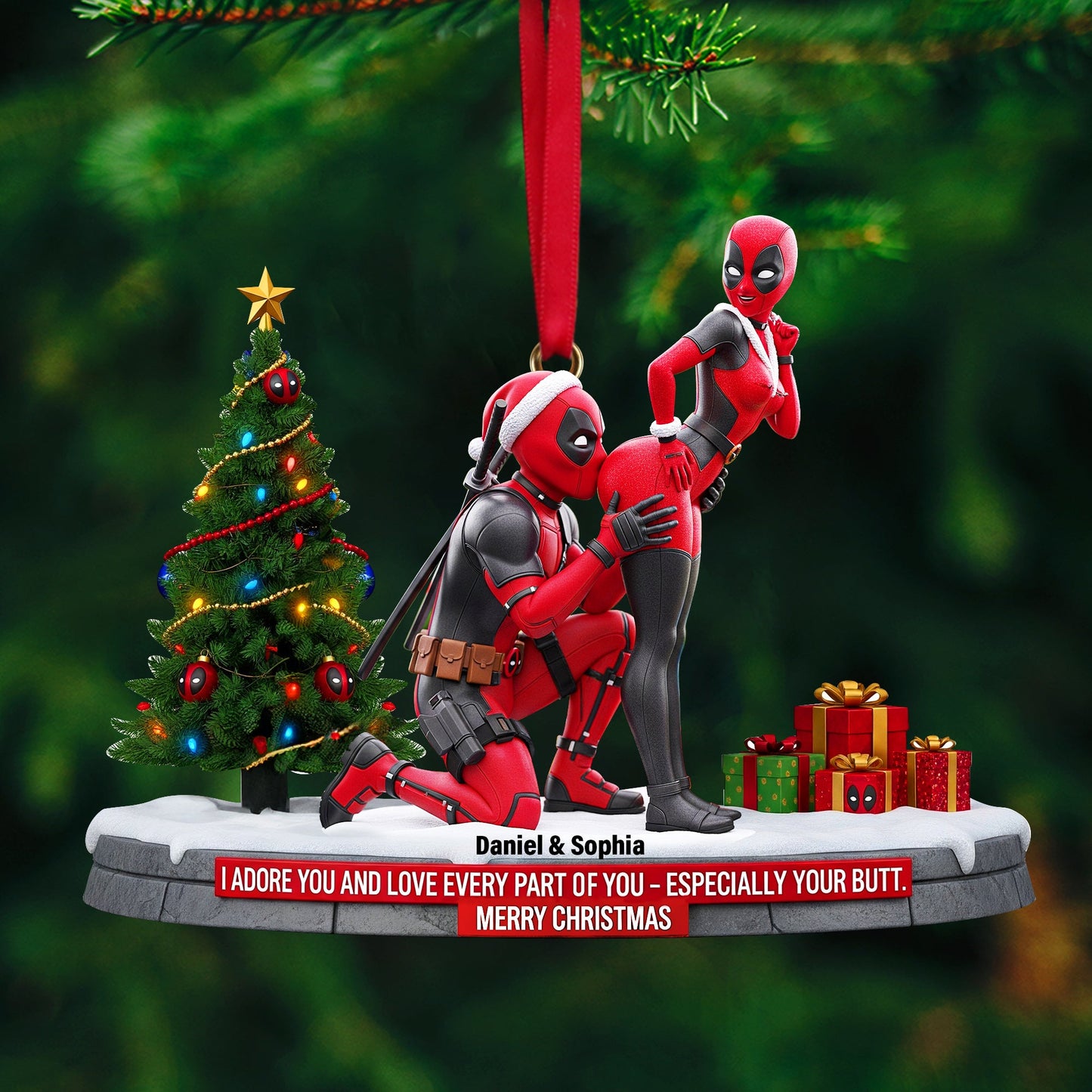 Funny Red Masked Couple Ornament - Personalized Gifts For Couple 03ohlu150925