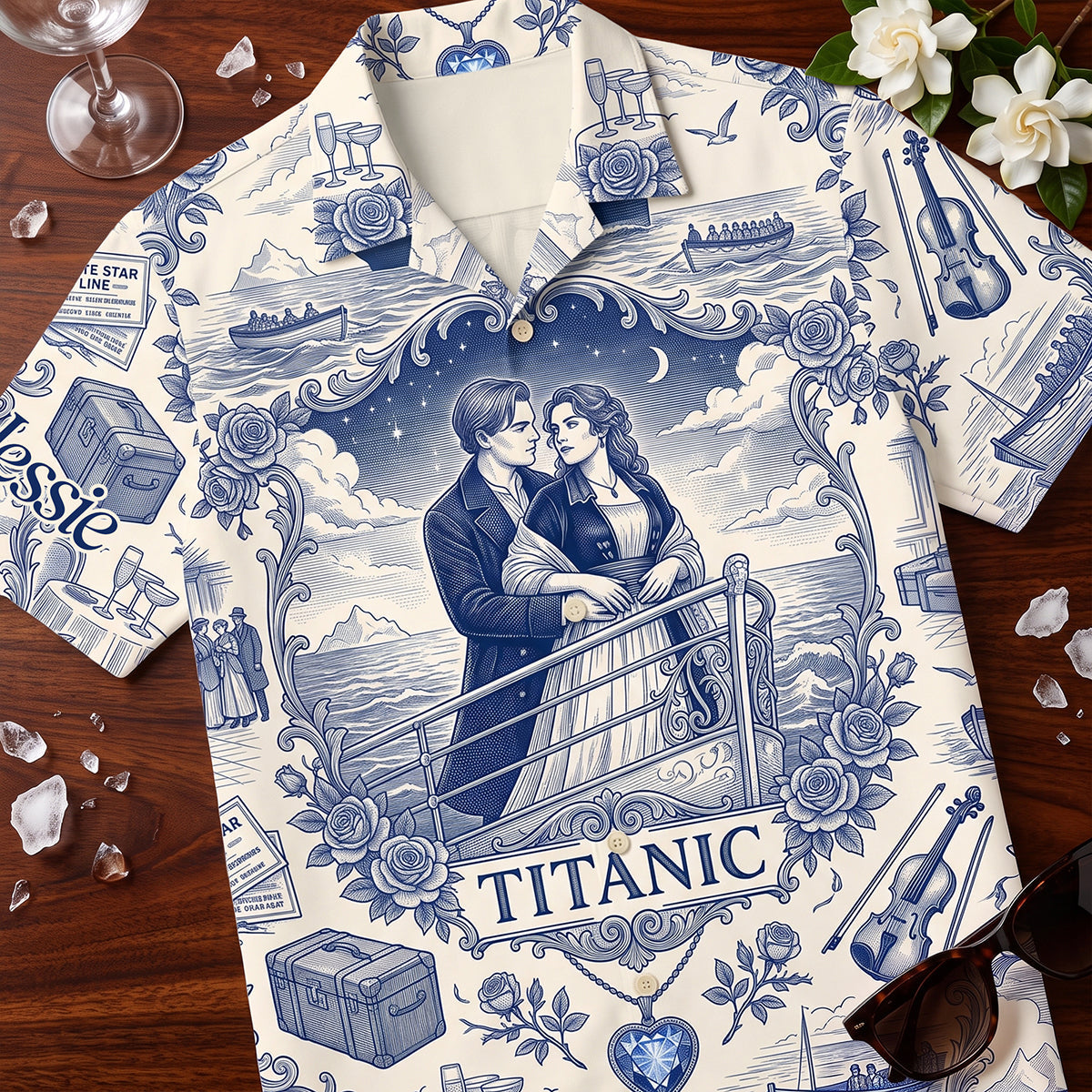 Romantic Toile de Jouy Hawaiian Shirt Personalized Gifts For Couple 02PGTA160726