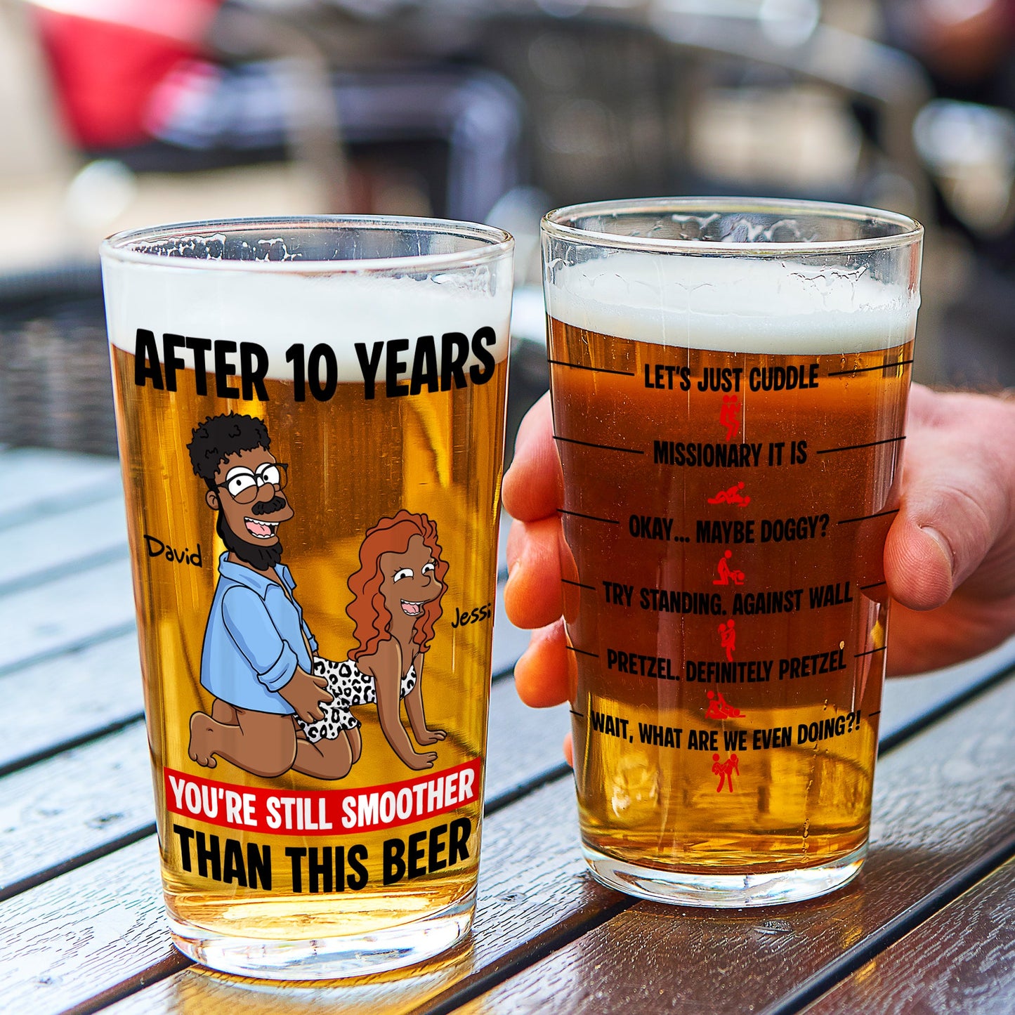 Playful Couple Beer Glass - Personalized Anniversary Gifts For Couples 02NALU140625
