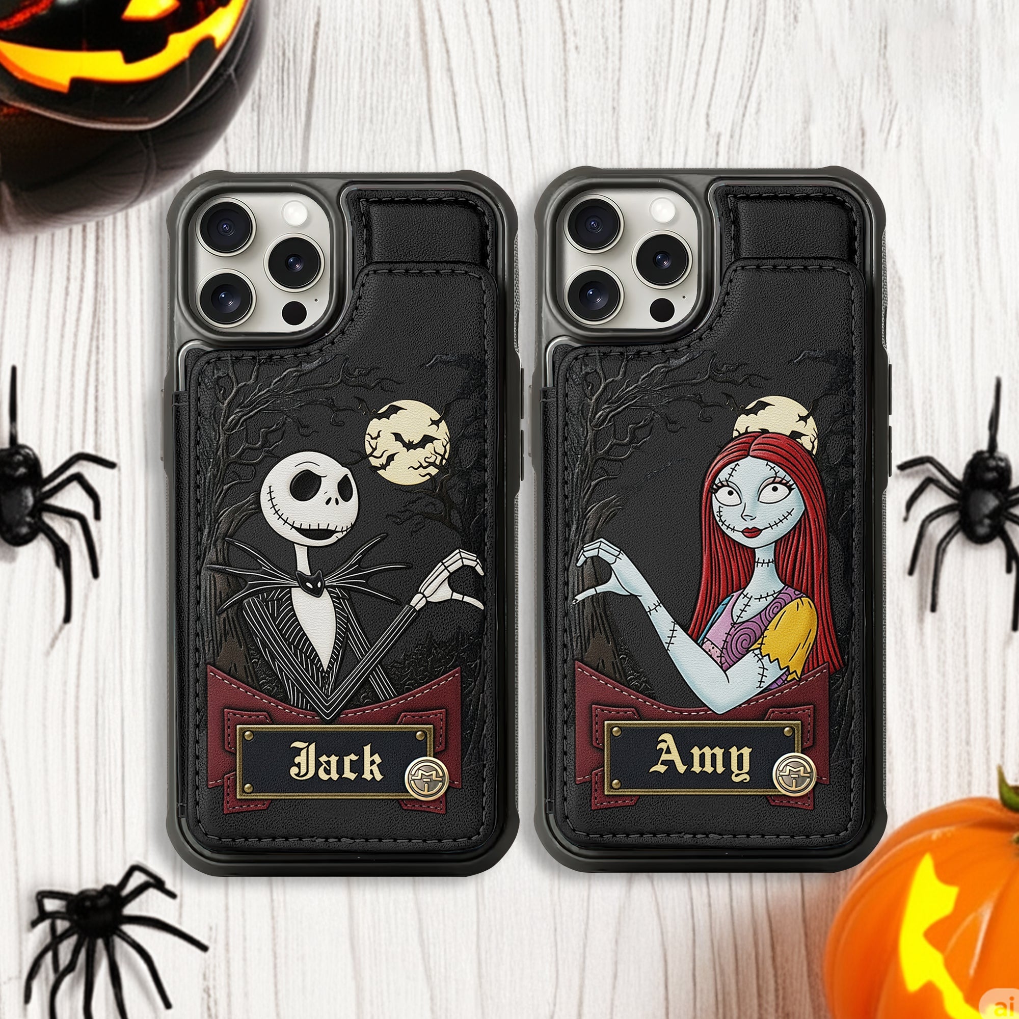 Moonlit Couple Leather Phone Case Personalized Gifts For Couple 02NADT190825