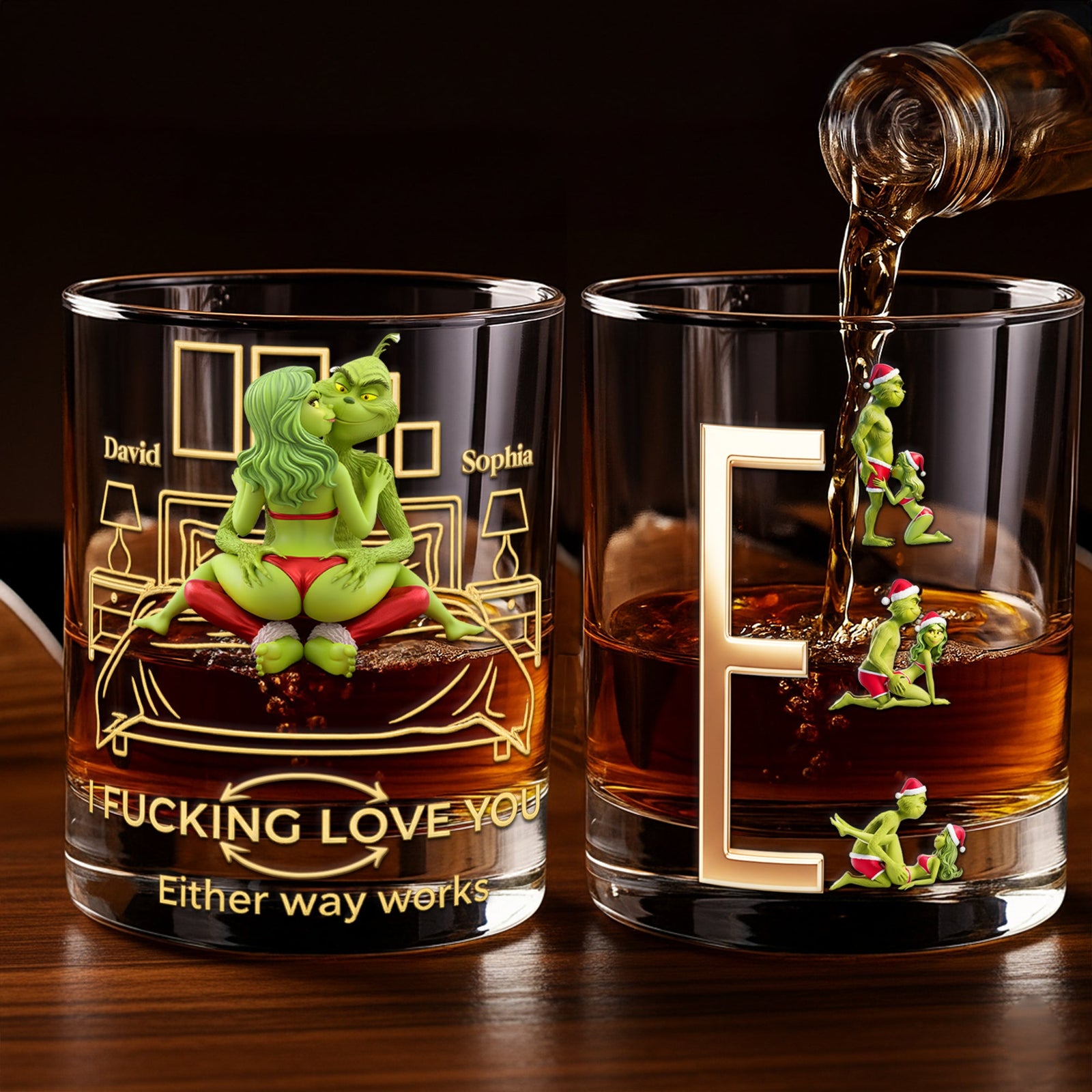 Cheeky Green Couple Round Glass - Personalized Gifts For Couples 04OHLU201125