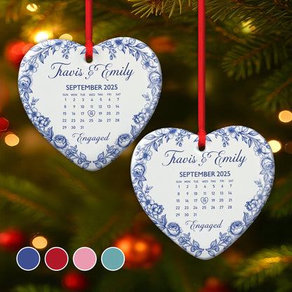 Personalized Gifts For Couple, Couple Anniversary Toile de Jouy Heart Ceramic Ornament 03pgmg080925