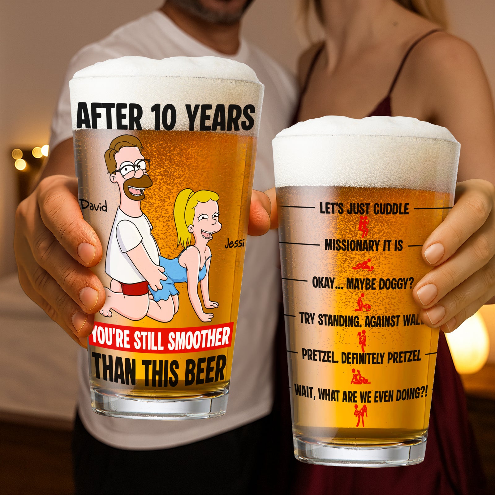 Playful Couple Beer Glass - Personalized Anniversary Gifts For Couples 02NALU140625