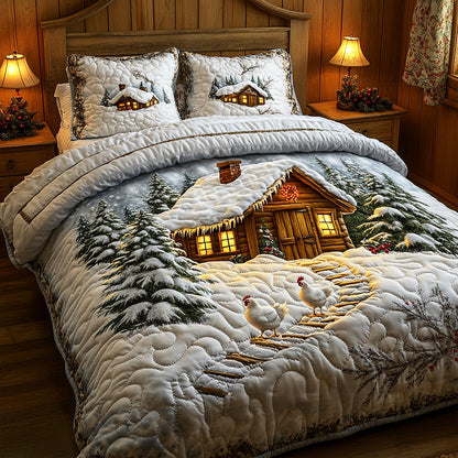 Farmhouse In Snow Quilt Bed Set - Gifts For Chicken Lovers 03tgqn080825