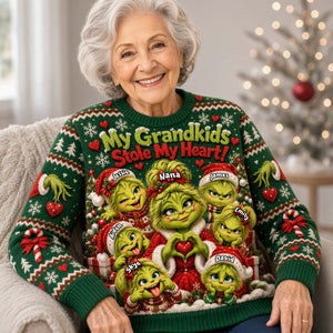 My Grandkids Stole My Heart Knitted Ugly Sweater - Personalized Gifts For Grandparents Christmas Ugly Sweater 03NATA131026