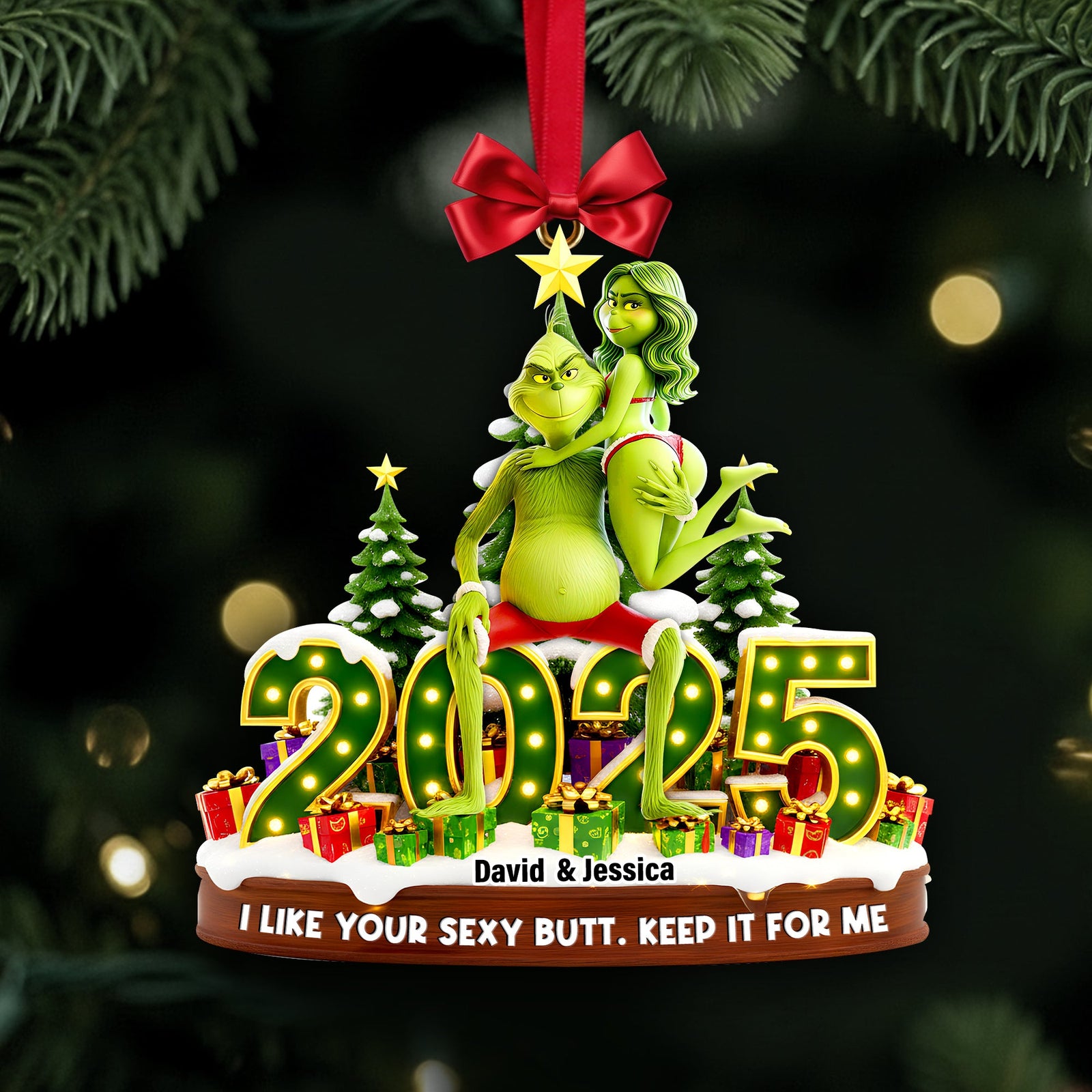 Playful Green Couple Ornament - Personalized Gift For Couples 06OHLU121125