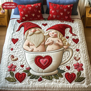 Gnome Old Couple Quilt Bed Set Special Line - Personalized Gifts For Couple 06namg281125