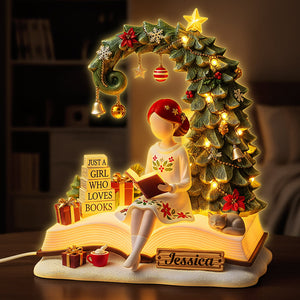 Book Girl Custom Shape Acrylic Christmas Light Box - Personalized Gifts For Book Lovers 01pgta041125