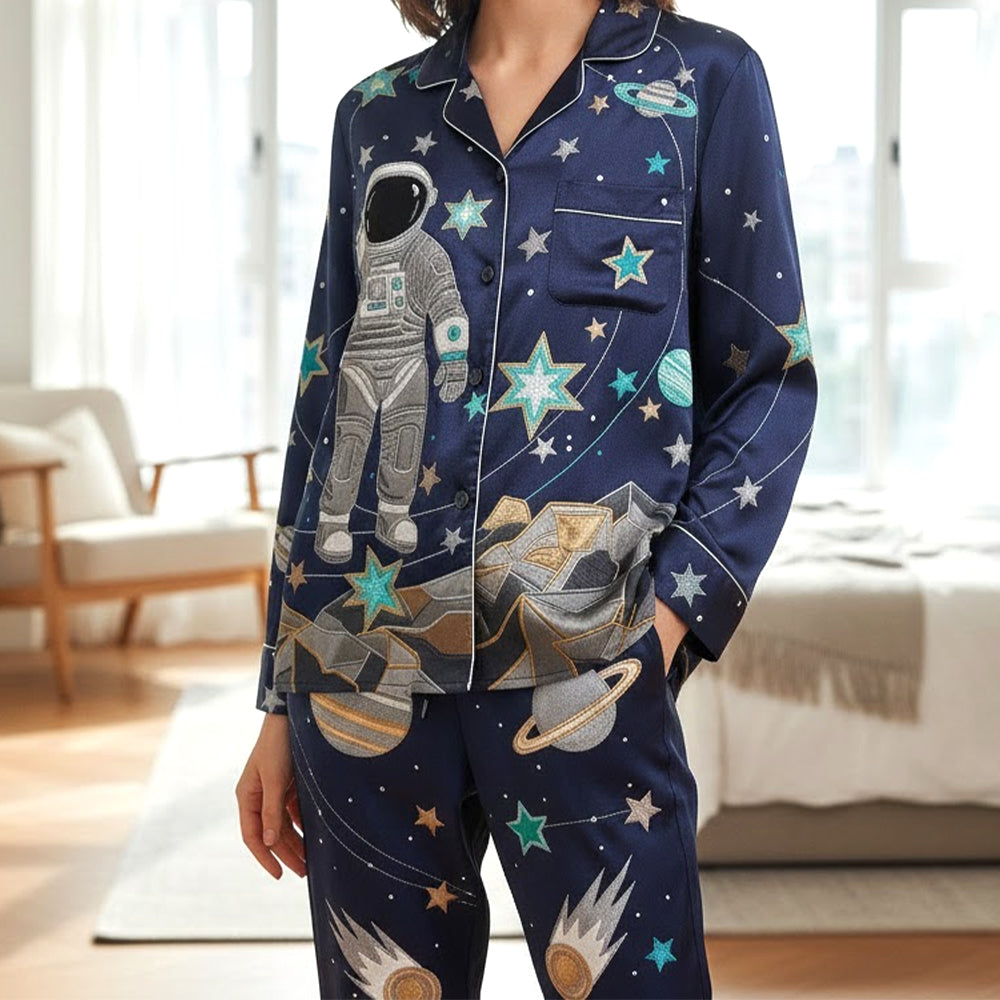 Astronaut Button Up Pajama Set Personalized Gifts For Space Lovers 02patn061225