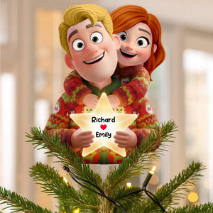 Sweet Hugging Couple Christmas Tree Topper – Personalized Gifts For Couple 05toqn201125