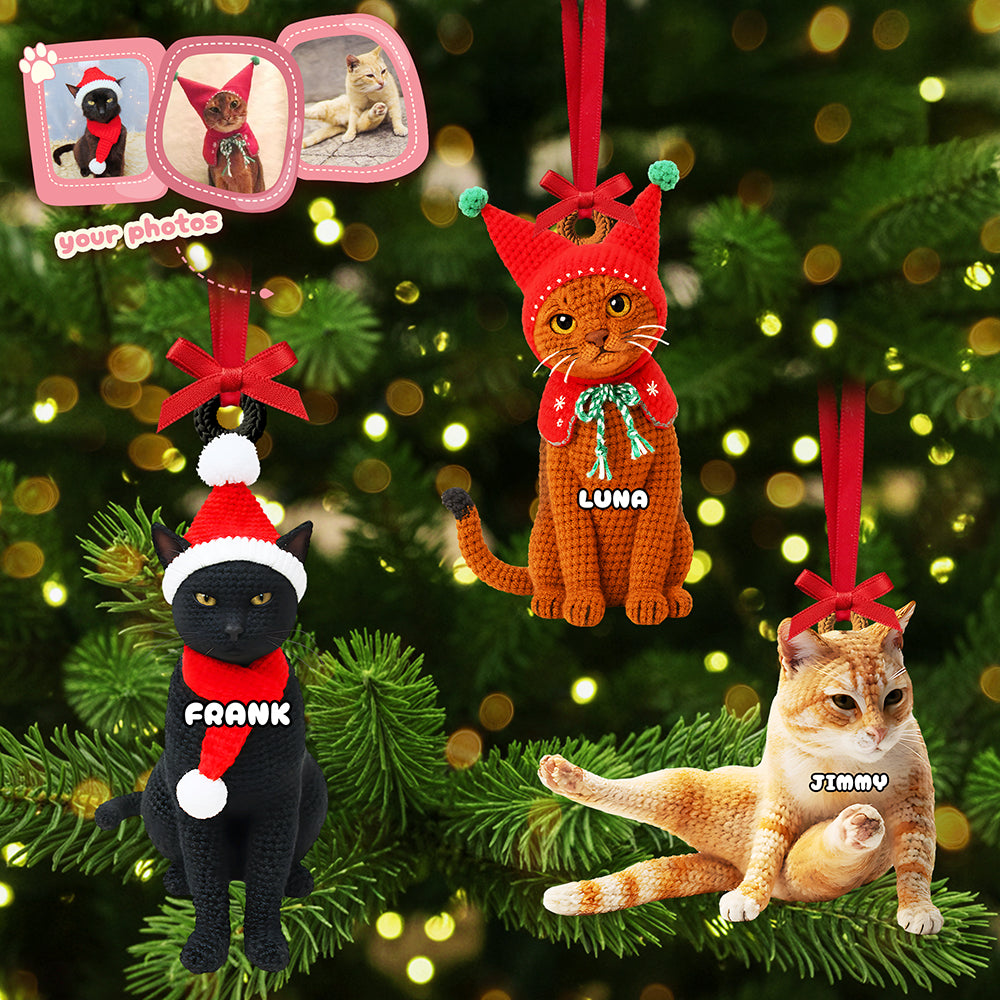 Cute Knitted Cat Ornament, Personalized Gifts For Cat Lovers 02qhta120925