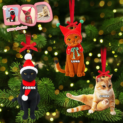 Cute Knitted Cat Ornament, Personalized Gifts For Cat Lovers 02qhta120925