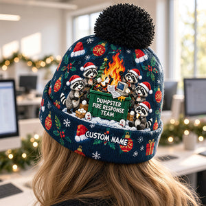 Raccoon Dumpster Fire Response Team Bobble Beanie Hat - Personalized Gifts For Coworkers 01QHDT241026