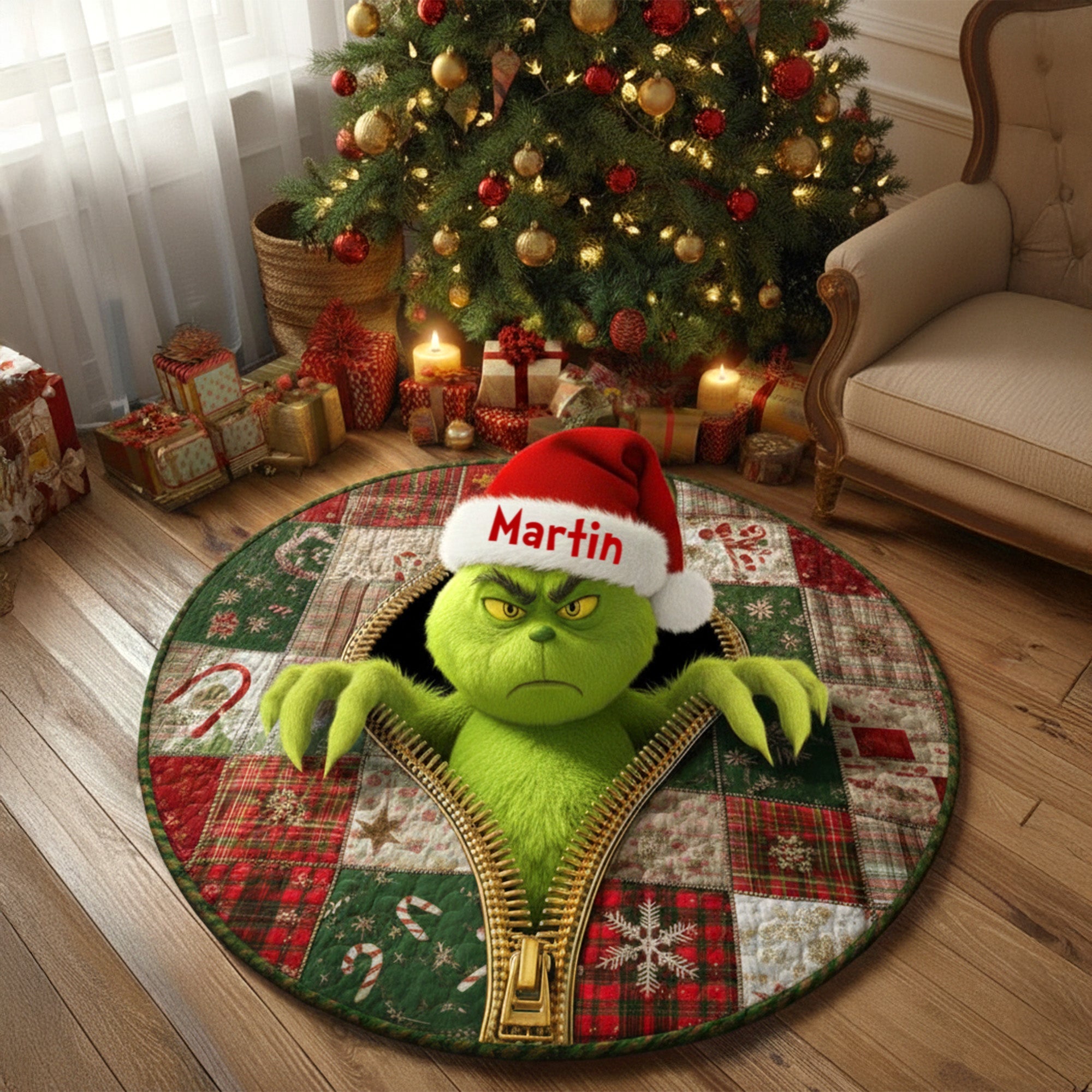 Christmas Fun Quilted Round Mat Personalized Gifts 05NAMG231025