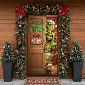 Family Green Monster Door Cover - Personalized Gifts For Family Christmas Door Cover 06KILU031125