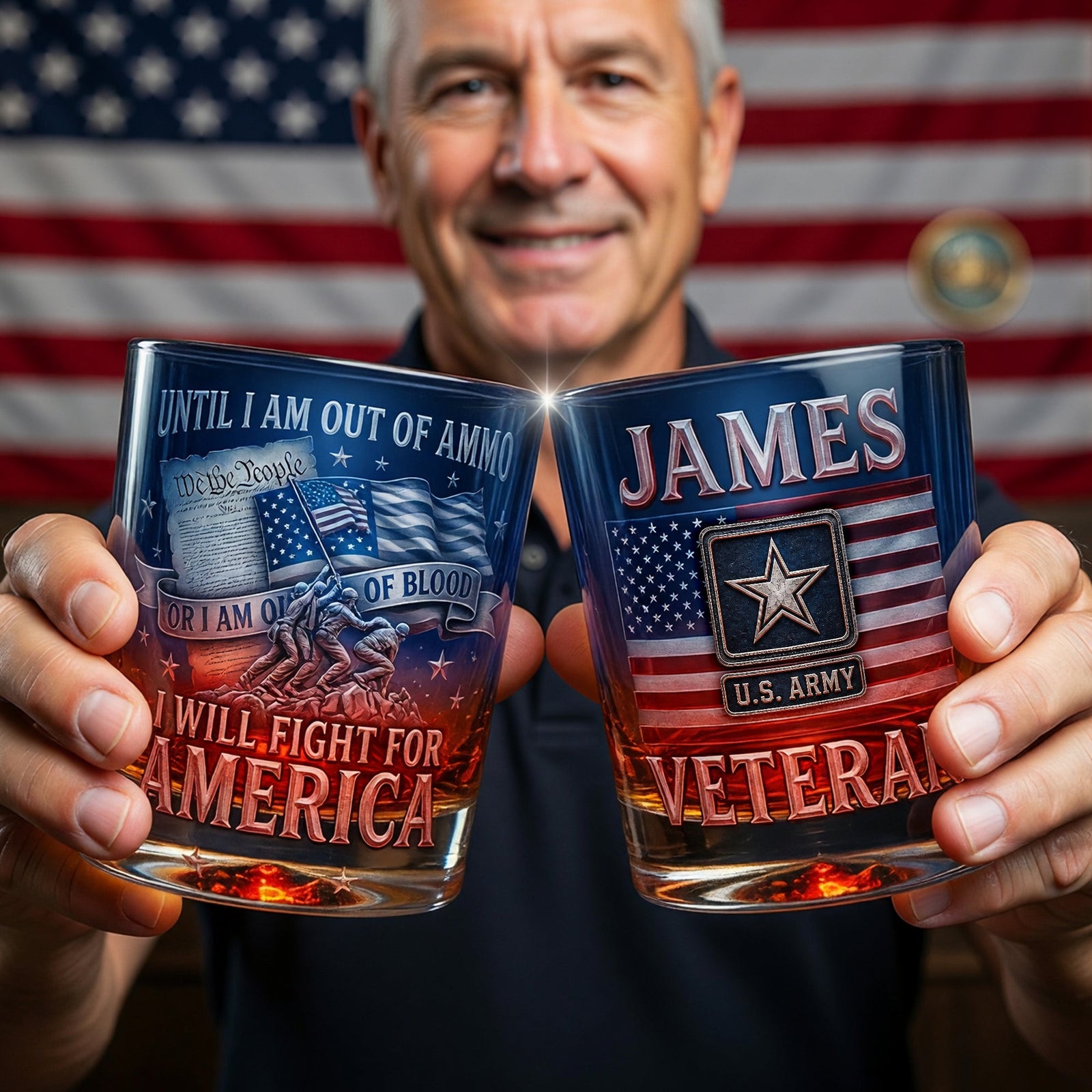Fight For America Round Glass - Personalized Gifts For Veteran Glass 02PAQN110626