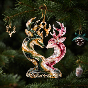 Old Buck And his Sweet Doe Marble Effect Ornament, Personalized Gifts For Couple 06QHLU141026