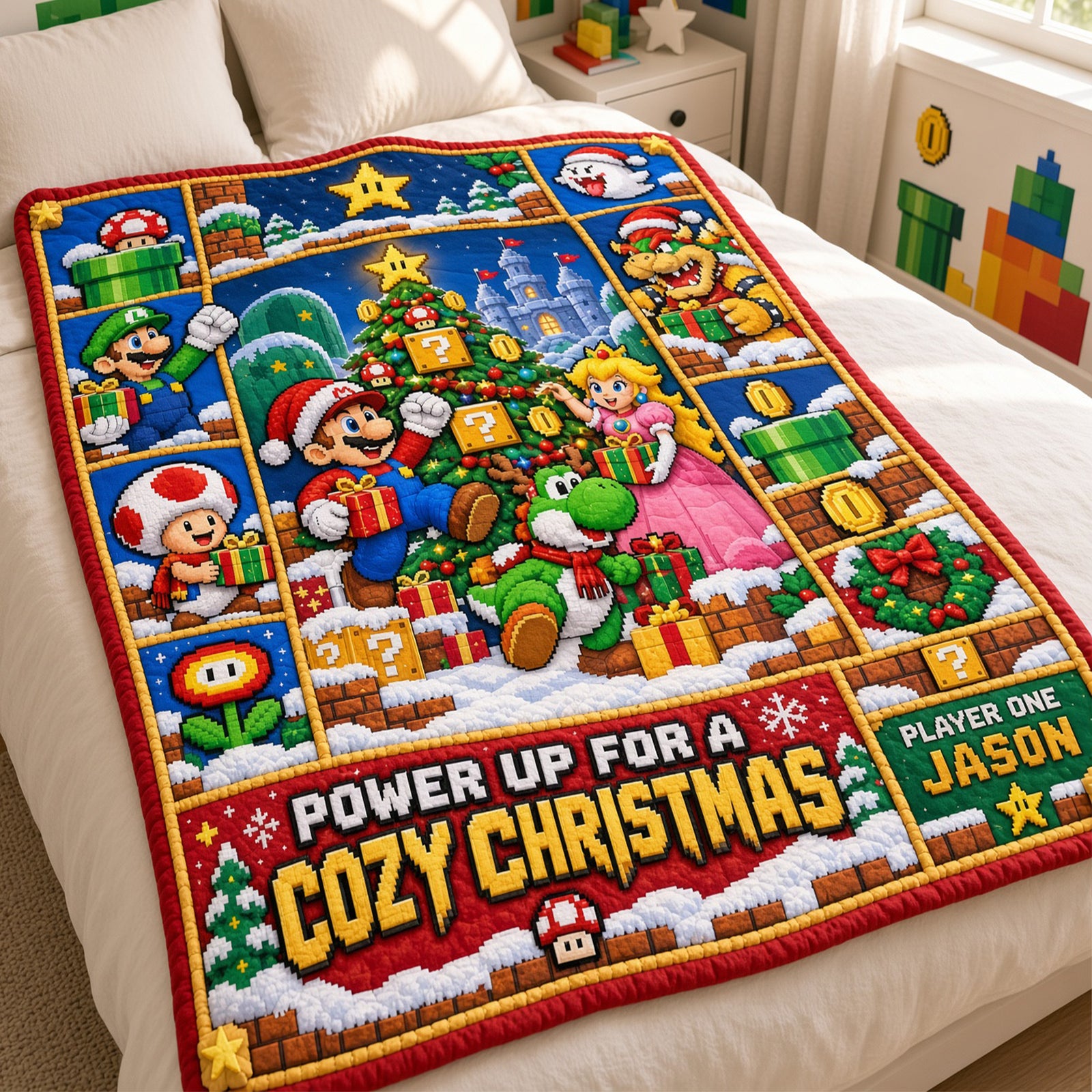 Pixel Adventure Christmas Blanket - Personalized Gifts For Game Lovers 04HALU061026