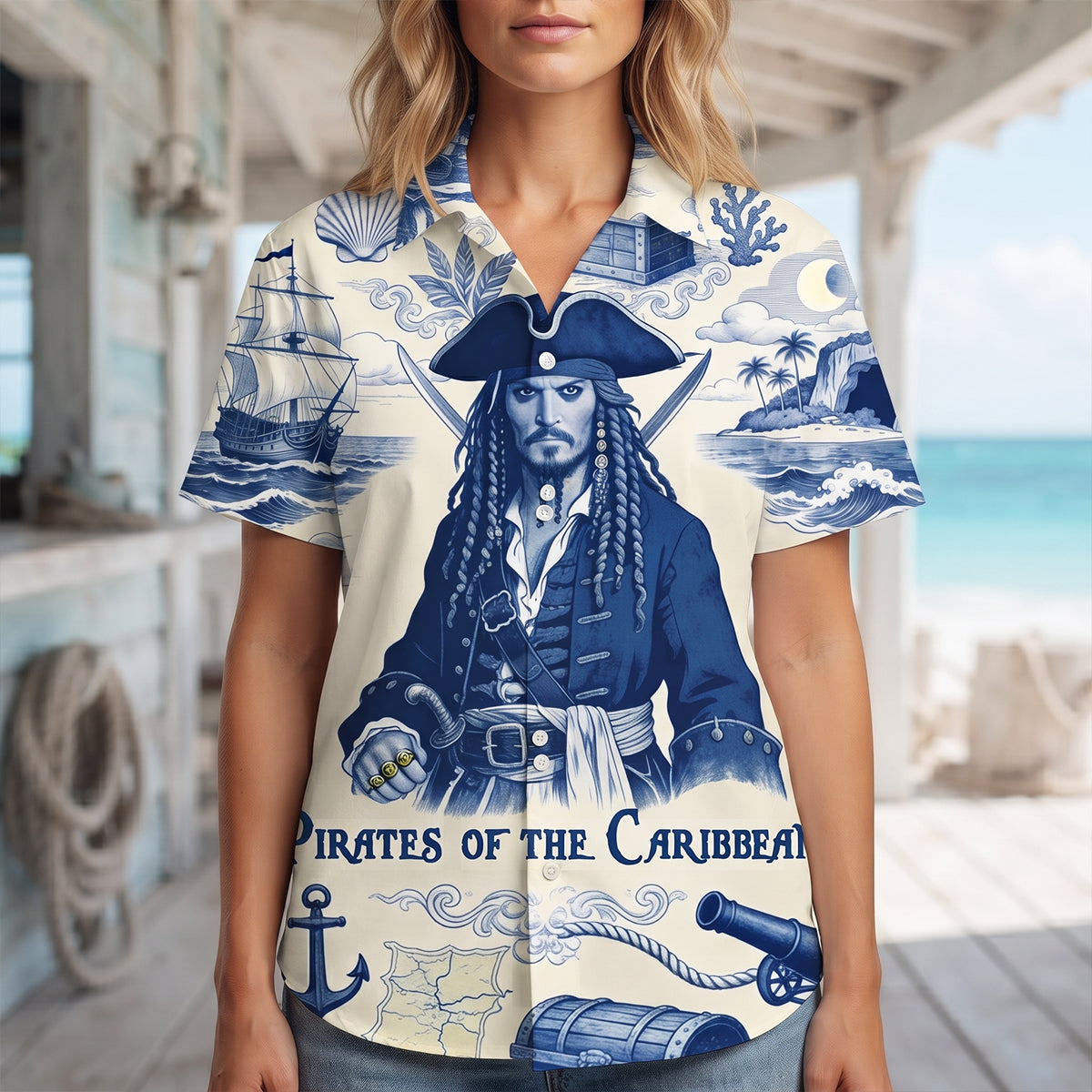 Ocean Voyager Toile De Jouy Hawaiian Shirt - Personalized Gifts 04pgdt160726