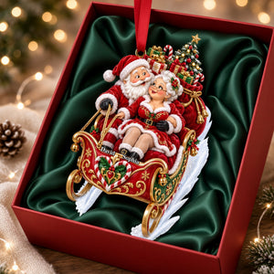Xmas Santa Couple Riding in A Santa Sleigh Acrylic Ornament - Personalized Christmas Gifts For Couples 07qhlu140926