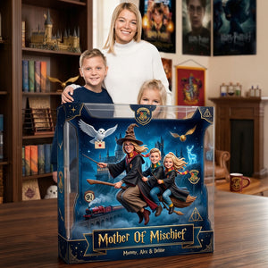 Custom Photo Mom & Kids On Broom Acrylic Plaque, Personalized Gifts For Moms 01qhdt260326