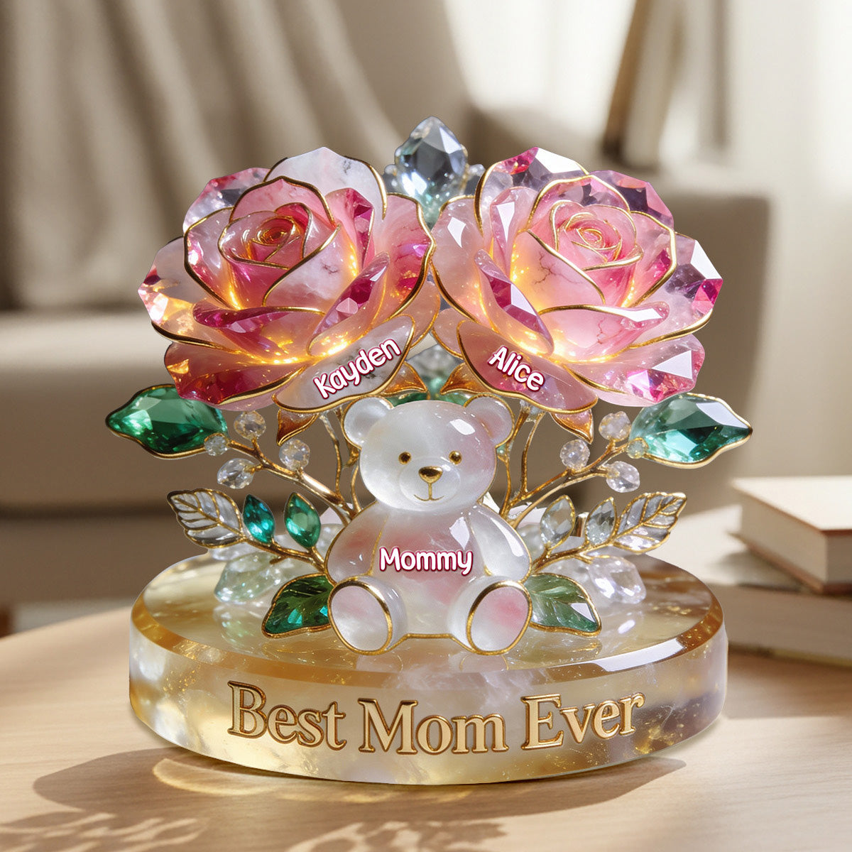 Flower Bear Mom Acrylic Plaque - Personalized Gifts For Mom 01NAMG060226