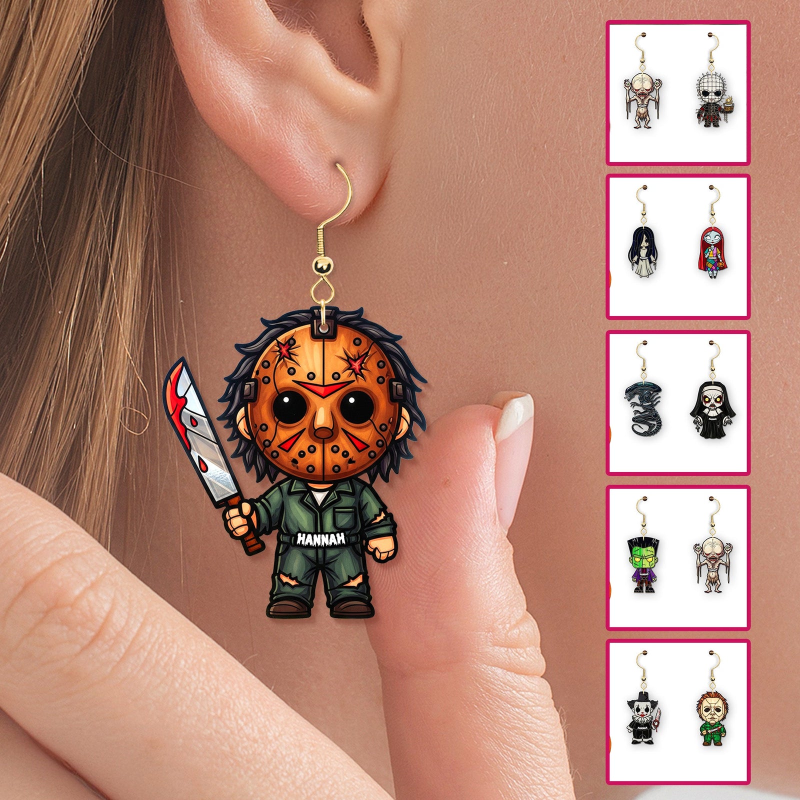 Horror Character Earrings - Personalized Gifts For Horror Lovers 03humg300725