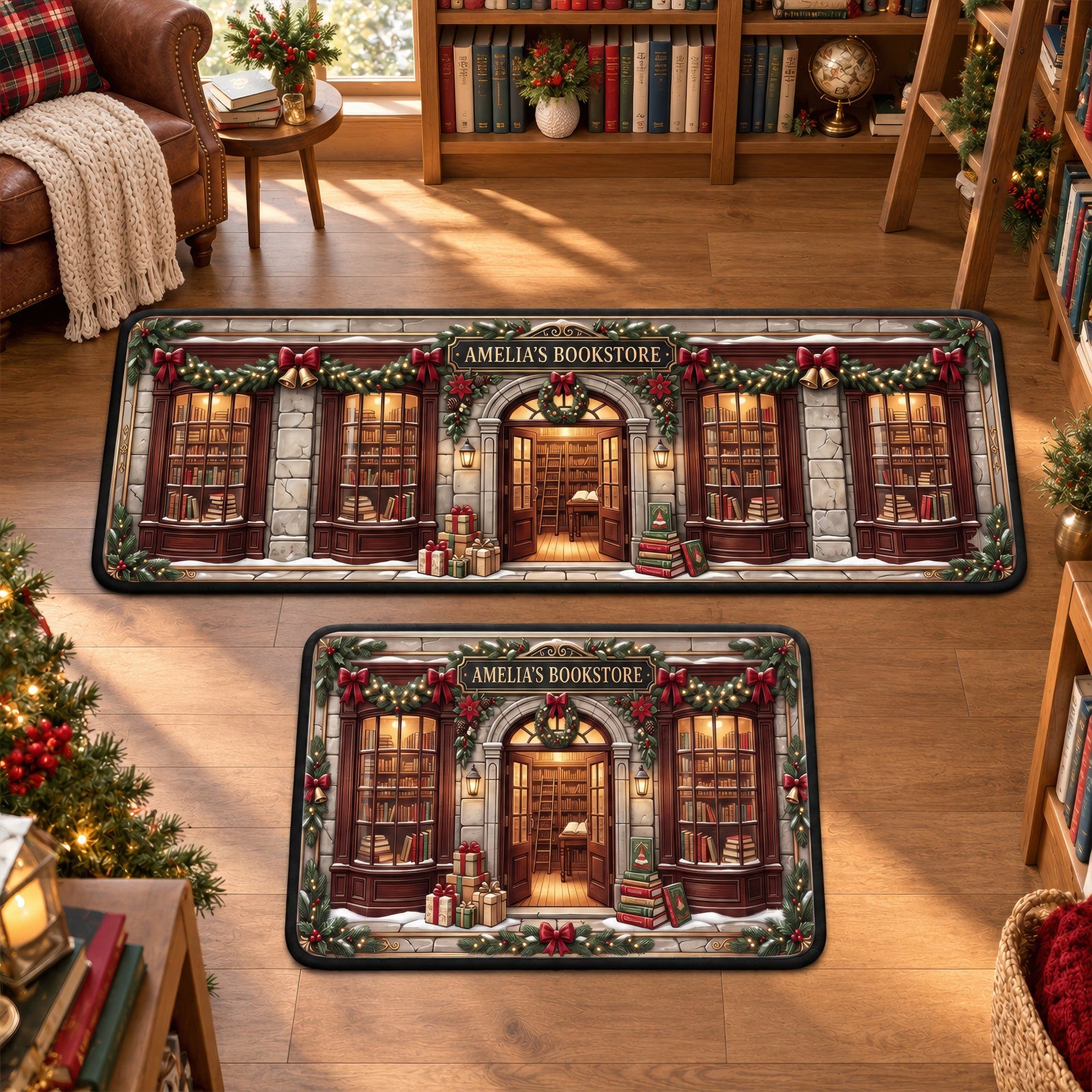 Cozy Bookstore Christmas Rug - Personalized Gifts For Book Lovers 02NAQN260926