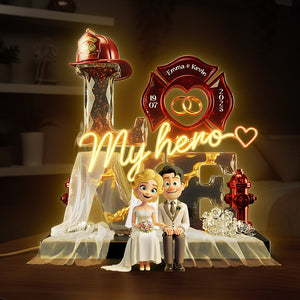 Firefighter Wedding Couple Acrylic Light Box - Personalized Gift For Couples 03PATA091225