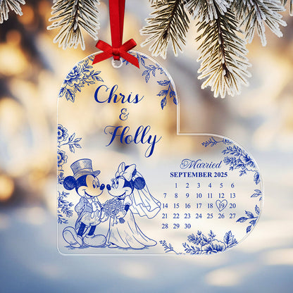 Personalized Gifts For Christmas, Couple Wedding Toile de Jouy Custom Shape Acrylic Ornament 02pgta081025