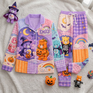 Cute Spooky Pumpkin Button Up Pajama Set - Personalized Halloween Gifts Sleepwear 02hata030926