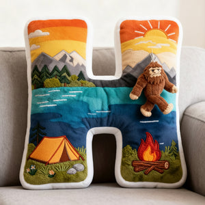 Sasquatch Camping Alphabet Initial Letter Pillow, Personalized Gifts For Camping Lovers & Bigfoot Seekers 02qhqn111225