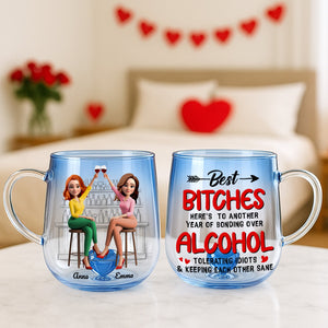Partner In Wine Personalized Gifts For Drinking Buddies 3D Heart Glass Mug 02natn230725 - 3D Heart Glass Mug - GoDuckee