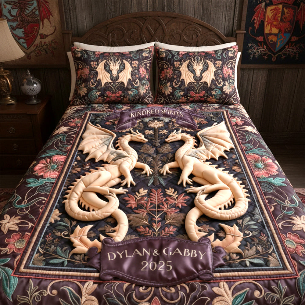 Folk Medieval Dragon Couple Quilt Bed Set, Personalized Gifts For Couple 01qhtn201125
