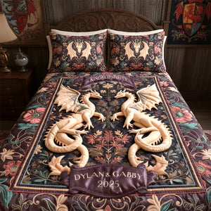 Folk Medieval Dragon Couple Quilt Bed Set, Personalized Gifts For Couple 01qhtn201125