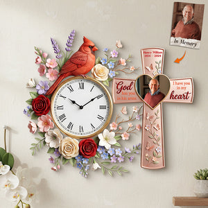 Cardinal Memorial Custom Photo Acrylic Clock - Personalized Gifts For Memorial 02kita060126