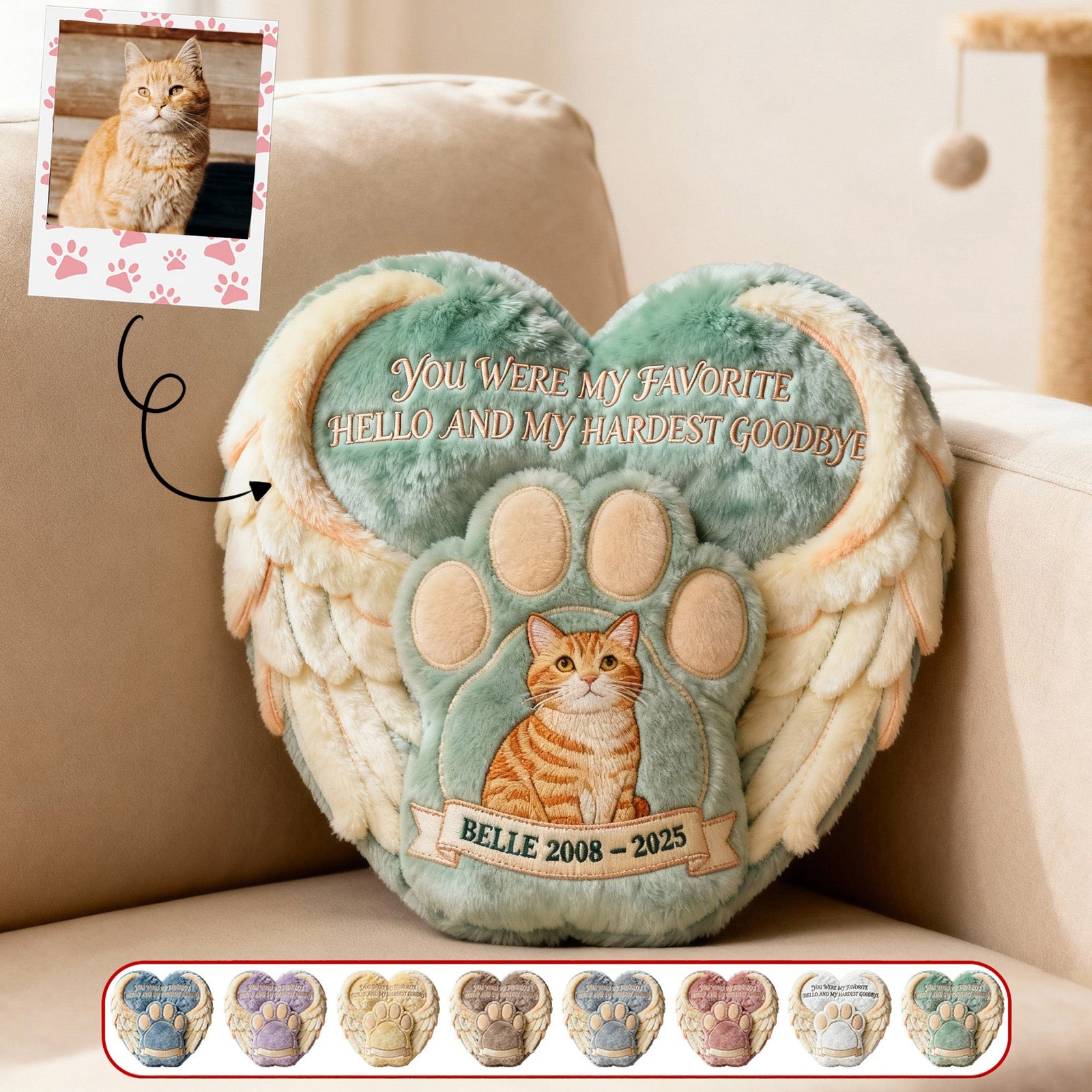 Custom Photo Heaven Dog & Cat Shaped Pillow, Personalized Keepsake To Remember Lost Pets 01qhmg191225