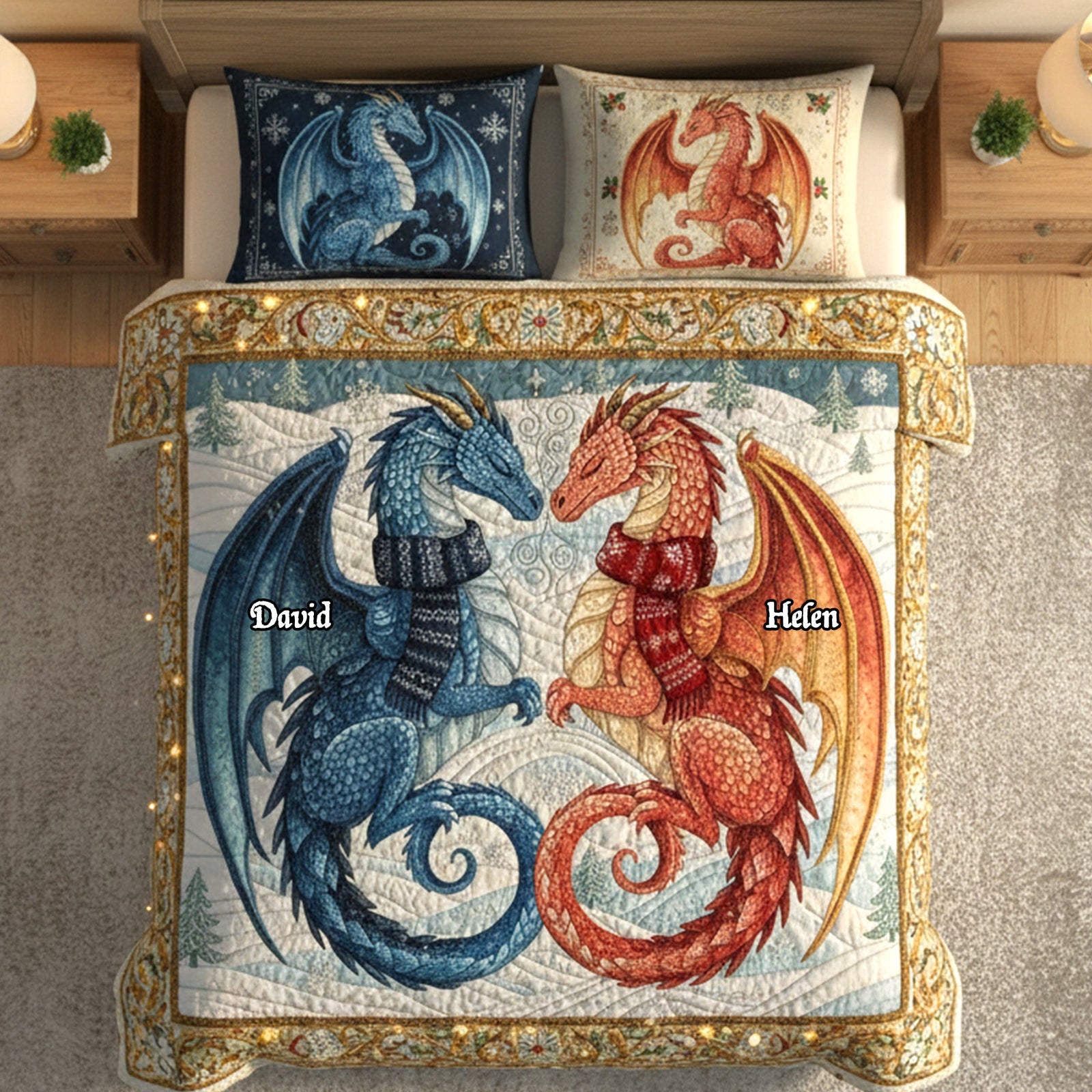 Mythical Dragon Couples Quilt Bedding Set Special Line - Personalized Gift For Couples 06HYMG011125
