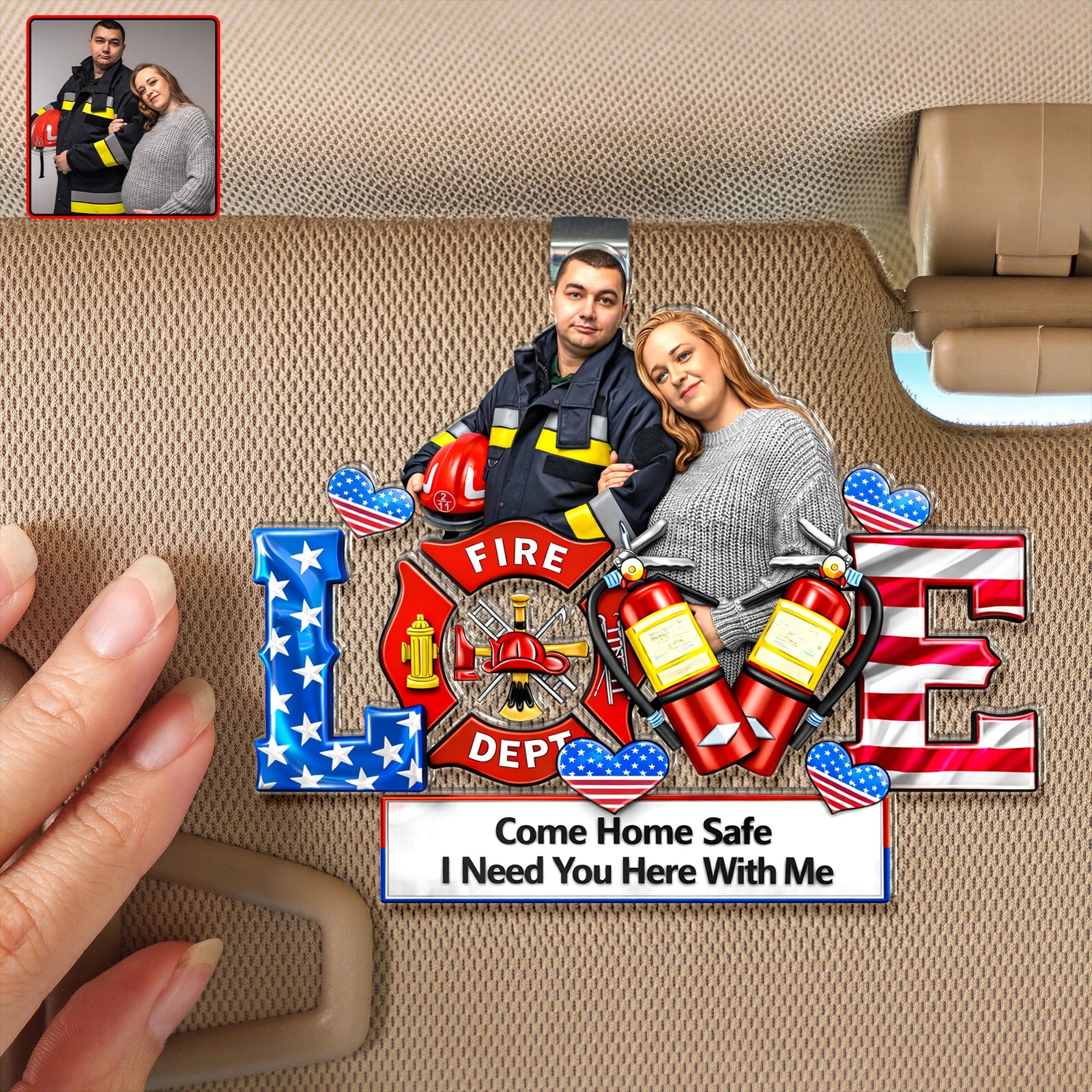Firefighter Couple Car Visor Clip - Personalized Custom Photo Gift For Couples 04HUQN290126