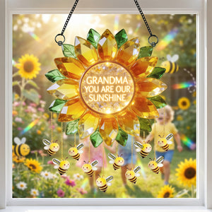 Sunflower Bee Suncatcher - Personalized Gifts For Mom and Grandma 01TYDH170426-Homacus